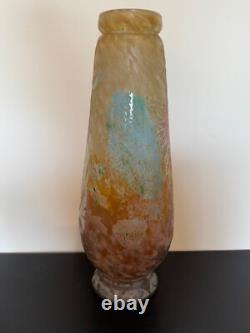 Antique French Daum Nancy Large Art Glass Vase with Dragonfly & Floral Decoration