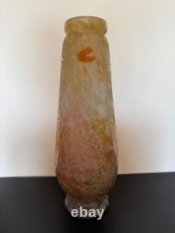 Antique French Daum Nancy Large Art Glass Vase with Dragonfly & Floral Decoration