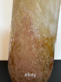 Antique French Daum Nancy Large Art Glass Vase with Dragonfly & Floral Decoration