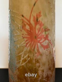 Antique French Daum Nancy Large Art Glass Vase with Dragonfly & Floral Decoration