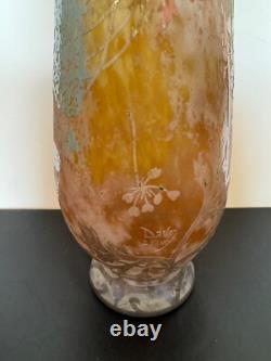 Antique French Daum Nancy Large Art Glass Vase with Dragonfly & Floral Decoration