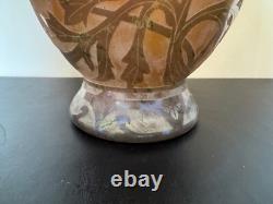Antique French Daum Nancy Large Art Glass Vase with Dragonfly & Floral Decoration