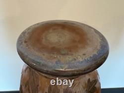 Antique French Daum Nancy Large Art Glass Vase with Dragonfly & Floral Decoration