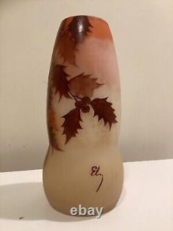 Antique French Ely Enameled Art Glass Vase. Art Nouveau. 8.5. Signed