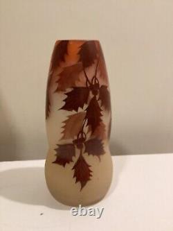 Antique French Ely Enameled Art Glass Vase. Art Nouveau. 8.5. Signed