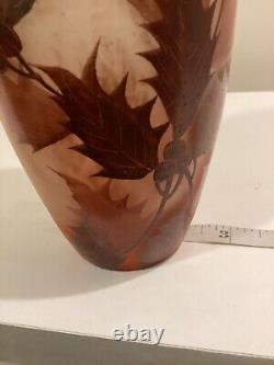 Antique French Ely Enameled Art Glass Vase. Art Nouveau. 8.5. Signed