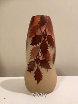 Antique French Ely Enameled Art Glass Vase. Art Nouveau. 8.5. Signed