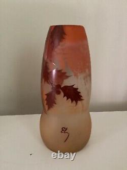 Antique French Ely Enameled Art Glass Vase. Art Nouveau. 8.5. Signed
