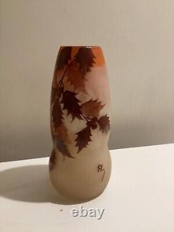Antique French Ely Enameled Art Glass Vase. Art Nouveau. 8.5. Signed