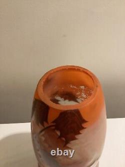 Antique French Ely Enameled Art Glass Vase. Art Nouveau. 8.5. Signed