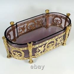 Antique French Empire Gilt Bronze Ormolu Glass Table Centerpiece Jardiniere Bowl