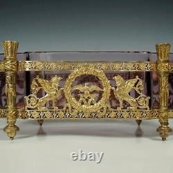 Antique French Empire Gilt Bronze Ormolu Glass Table Centerpiece Jardiniere Bowl