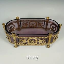 Antique French Empire Gilt Bronze Ormolu Glass Table Centerpiece Jardiniere Bowl