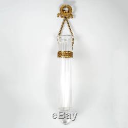 Antique French Empire Style Carriage Vase, Cut Glass, Gilt Bow, Wreath Hang Ring