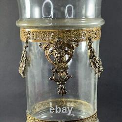 Antique French Empire trumpet vase with bronze and glass