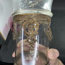 Antique French Empire trumpet vase with bronze and glass