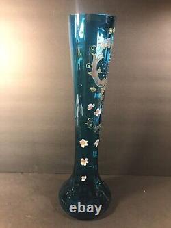 Antique French Enamel Glass Vase/Gold Gilding/France 1925/Hand Painted/Blue/Rose