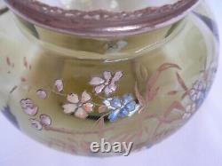 Antique French Enameled Glass Vase With Brass Mount, Art Nouveau