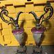Antique French Ewer, Hand Painted Glass Vase, Painted Metal Mounts X 2 desc