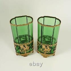 Antique French Gilt Bronze Glass Vases PAIR Ormolu Empire Neoclassical Nymphs