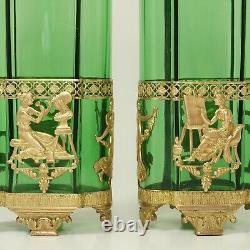 Antique French Gilt Bronze Glass Vases PAIR Ormolu Empire Neoclassical Nymphs