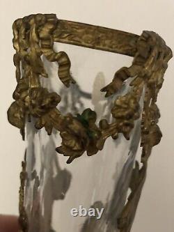 Antique French Gilt Bronze Ormolu Empire Style Glass Vase 6,5