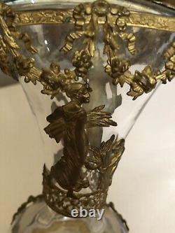 Antique French Gilt Bronze Ormolu Empire Style Glass Vase 6,5