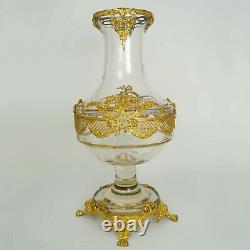 Antique French Gilt Bronze Ormolu Large Glass Baluster Vase Empire Style