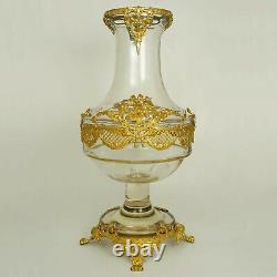 Antique French Gilt Bronze Ormolu Large Glass Baluster Vase Empire Style