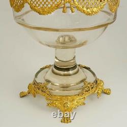 Antique French Gilt Bronze Ormolu Large Glass Baluster Vase Empire Style