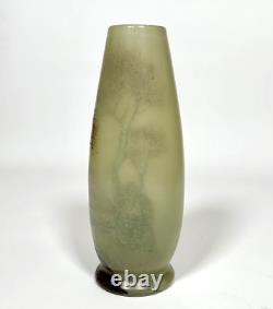 Antique French Glass Vase Mediterranean Seascape Sailboat Tree Signed Jem 1920's