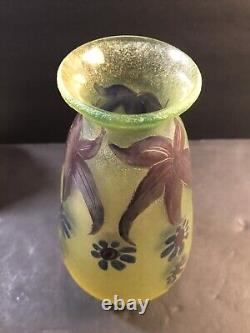 Antique French Glass Vase Signed Legras/ Art Deco/ France C. 1920/ Cameo/ Green