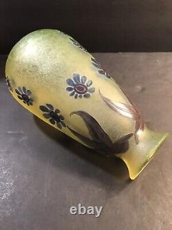 Antique French Glass Vase Signed Legras/ Art Deco/ France C. 1920/ Cameo/ Green