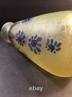 Antique French Glass Vase Signed Legras/ Art Deco/ France C. 1920/ Cameo/ Green
