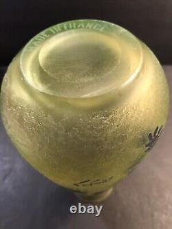 Antique French Glass Vase Signed Legras/ Art Deco/ France C. 1920/ Cameo/ Green
