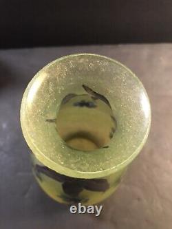 Antique French Glass Vase Signed Legras/ Art Deco/ France C. 1920/ Cameo/ Green