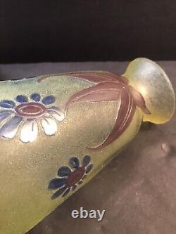 Antique French Glass Vase Signed Legras/ Art Deco/ France C. 1920/ Cameo/ Green