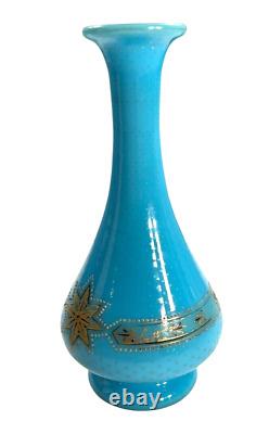 Antique French Gold Gilt Blue Opaline Glass Vase