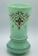 Antique French Green Opaline Glass Vase With Gold Gilt & Hand Painting Glows