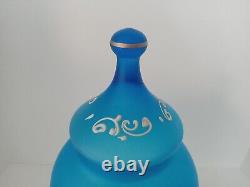 Antique French Hand-Blown Blue Satin Glass Vase Opaline Urn Apothecary Jar WithLid