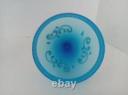Antique French Hand-Blown Blue Satin Glass Vase Opaline Urn Apothecary Jar WithLid
