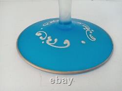 Antique French Hand-Blown Blue Satin Glass Vase Opaline Urn Apothecary Jar WithLid