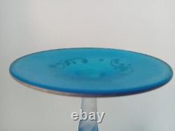 Antique French Hand-Blown Blue Satin Glass Vase Opaline Urn Apothecary Jar WithLid