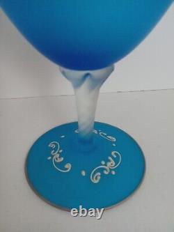 Antique French Hand-Blown Blue Satin Glass Vase Opaline Urn Apothecary Jar WithLid