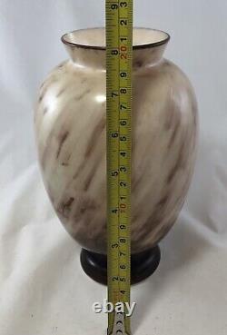 Antique French Hand painted Baccarat Opaline Glass Bird Flowers Brown Vase 8
