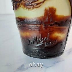 Antique French J. Michel of Paris Cameo Glass 3.4 Tall Vase