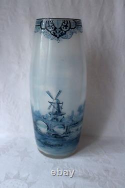 Antique French Legras Ceres opaline glass Delft decor vase c 1900