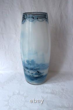 Antique French Legras Ceres opaline glass Delft decor vase c 1900