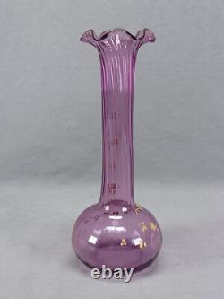 Antique French Legras Raised Gold Floral Scrollwork Purple Glass Vase