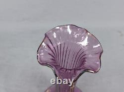 Antique French Legras Raised Gold Floral Scrollwork Purple Glass Vase